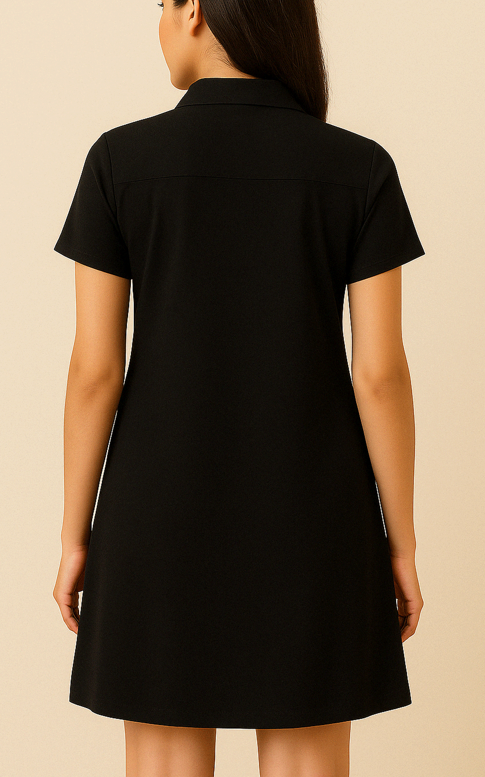 Black floral applique cotton shirt dress