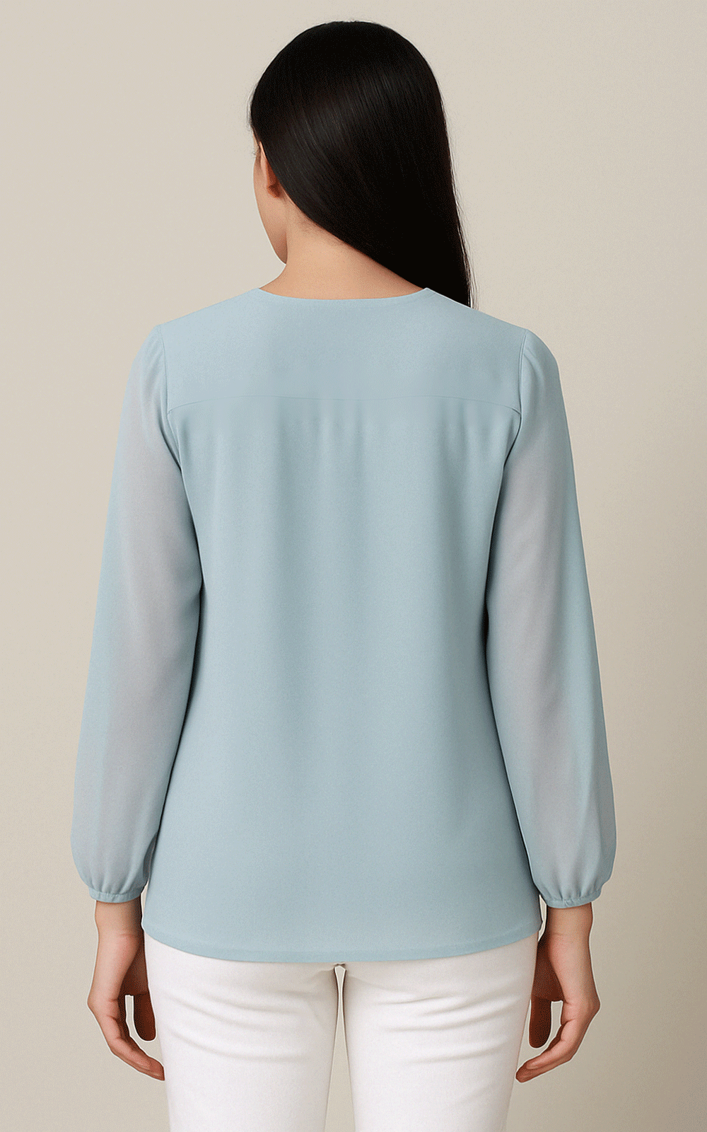 Women's blue fabric applique beaded embroidered shirt