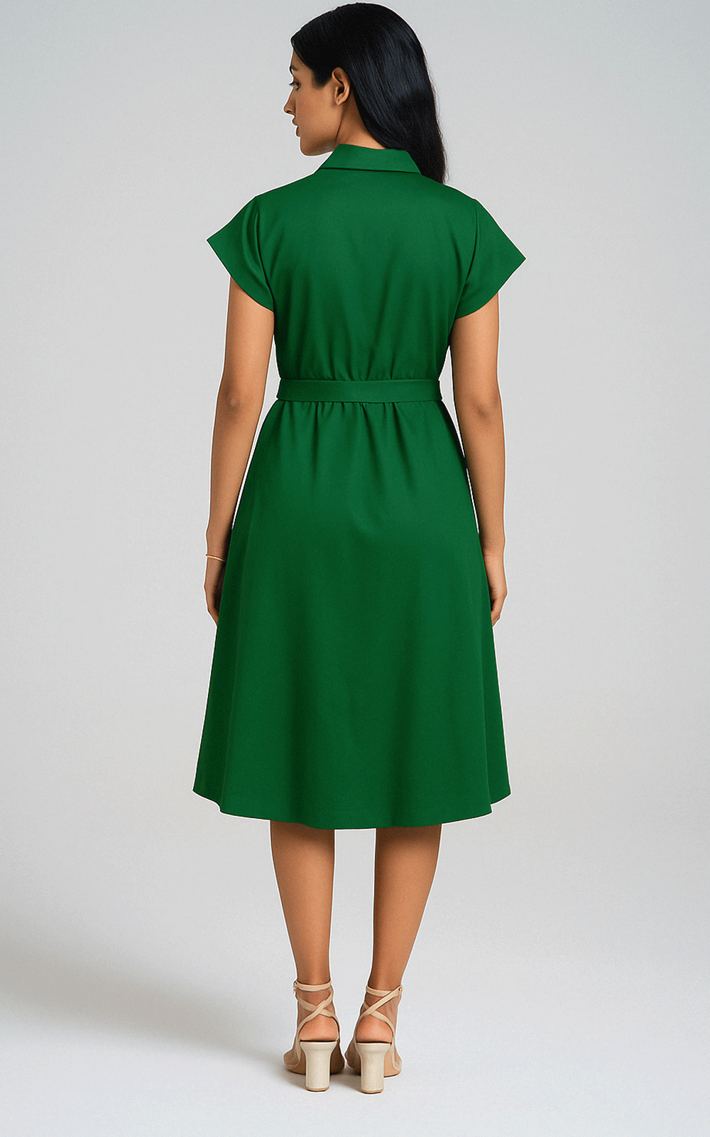 Forest-Green thread embroidered shirt dress