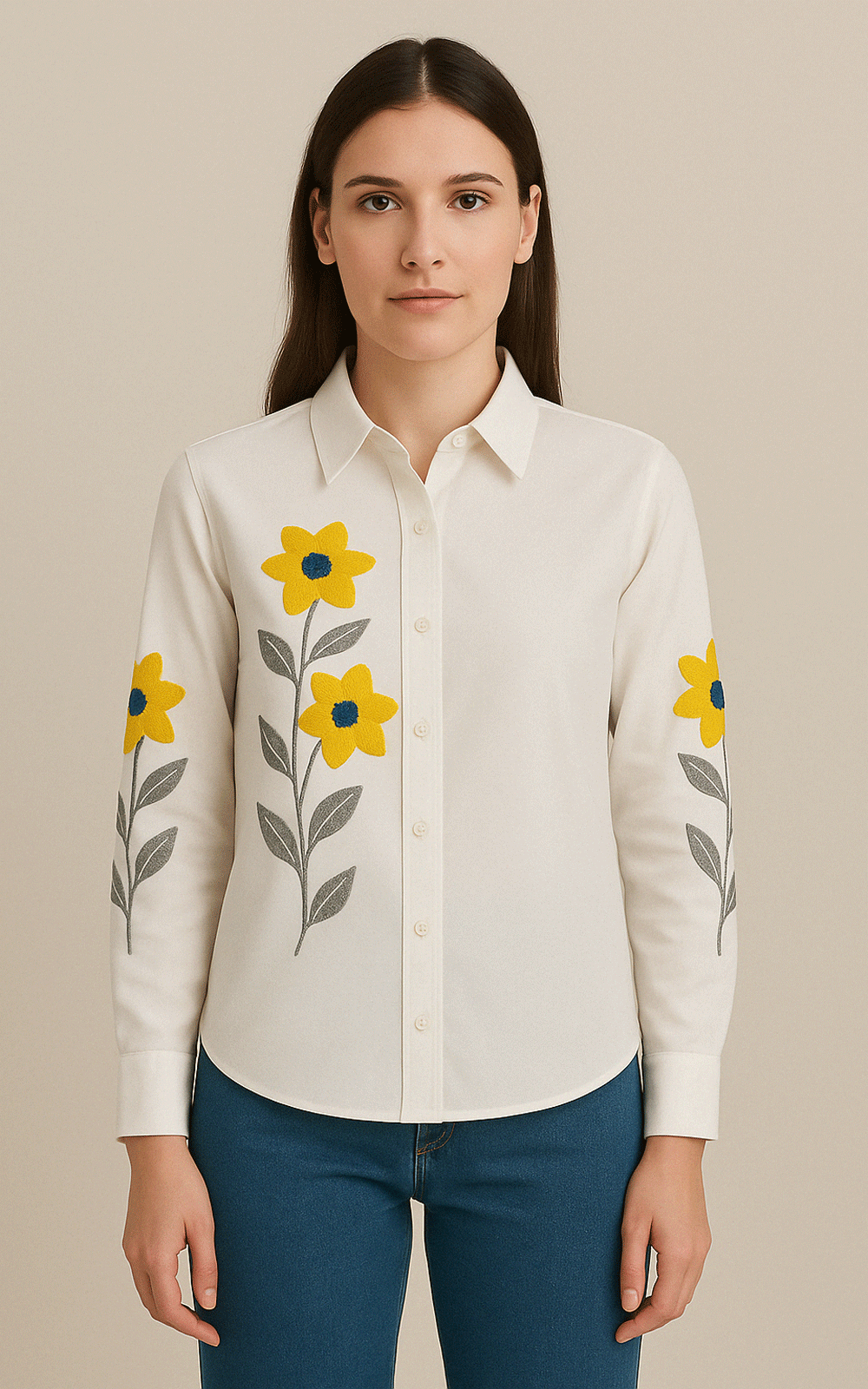 Women's cotton floral Embroidered white shirt
