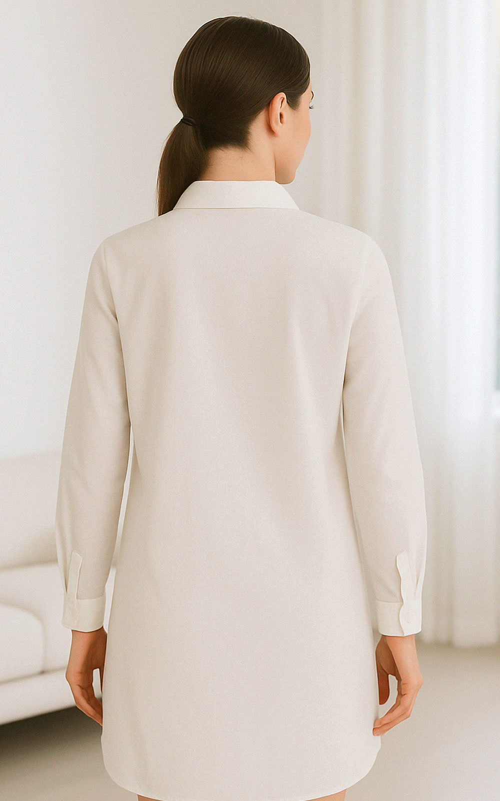 White Floral thread embroidered cotton shirt dress