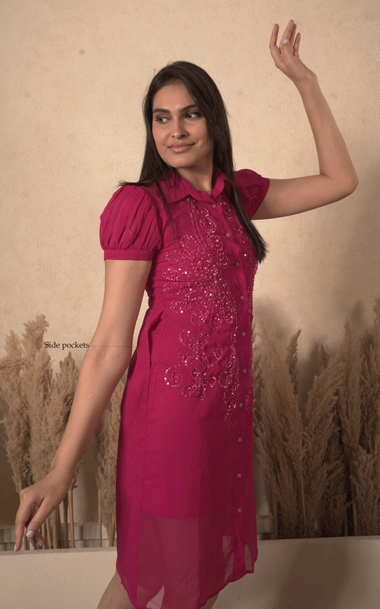 Firece-Embroidered party shirt dress