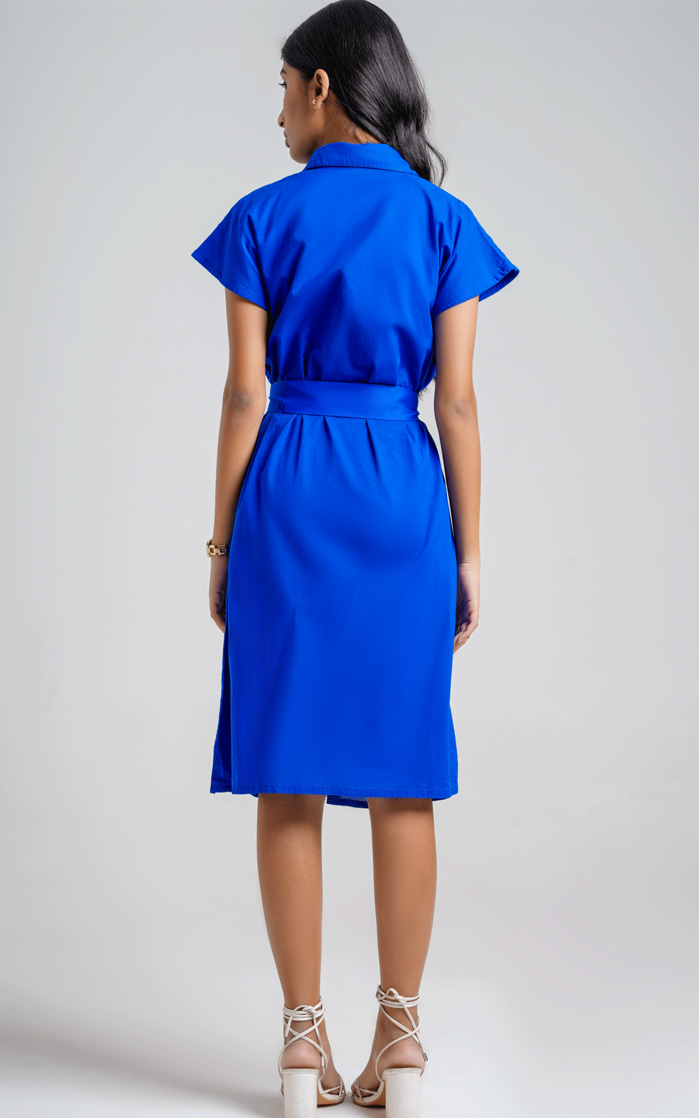 Azure- blue thread embroidered shirt dress
