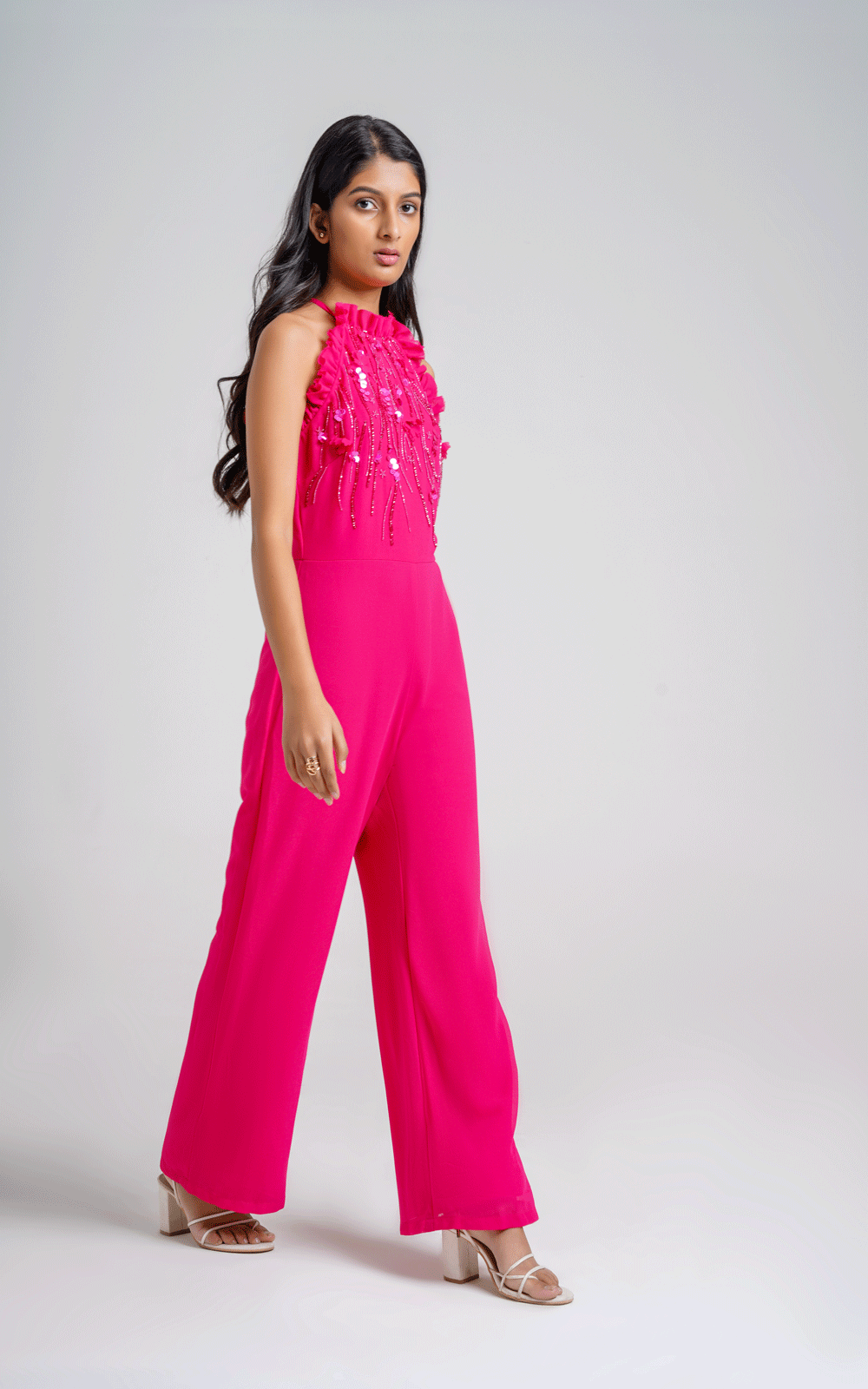 Hot pink embroidered jumpsuit