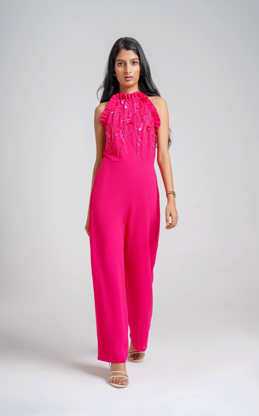 Hot pink embroidered jumpsuit