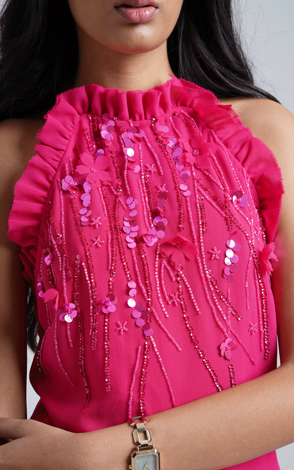 Hot pink embroidered jumpsuit