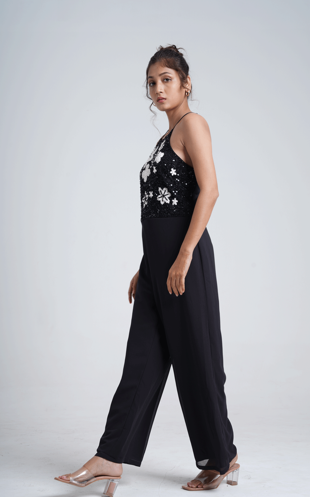 Halterneck hand embroidered party jumpsuit