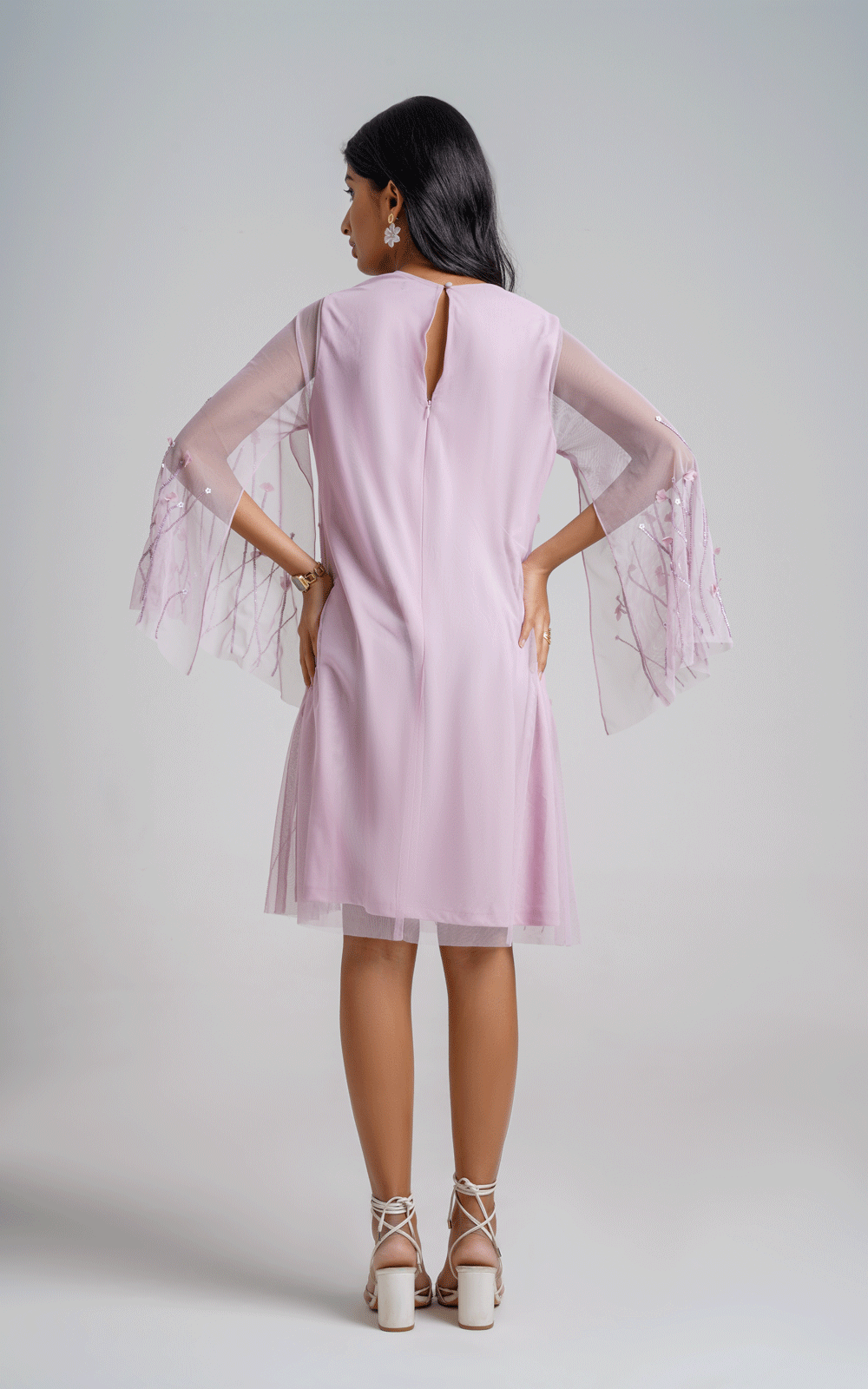 Laser cut embroidered applique party dress