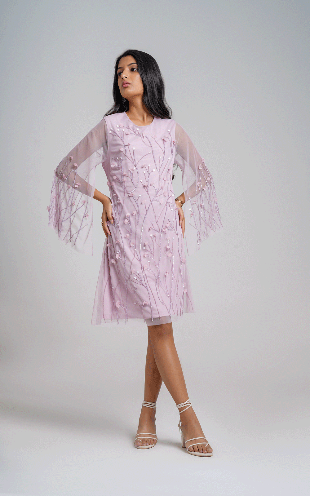 Laser cut embroidered applique party dress