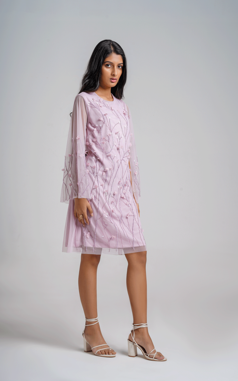 Laser cut embroidered applique party dress