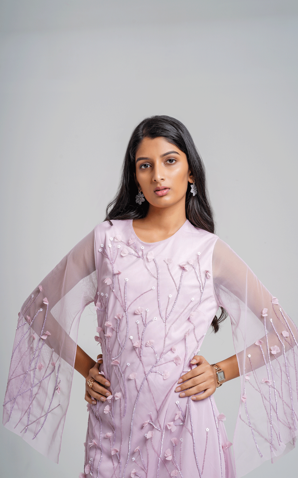 Laser cut embroidered applique party dress