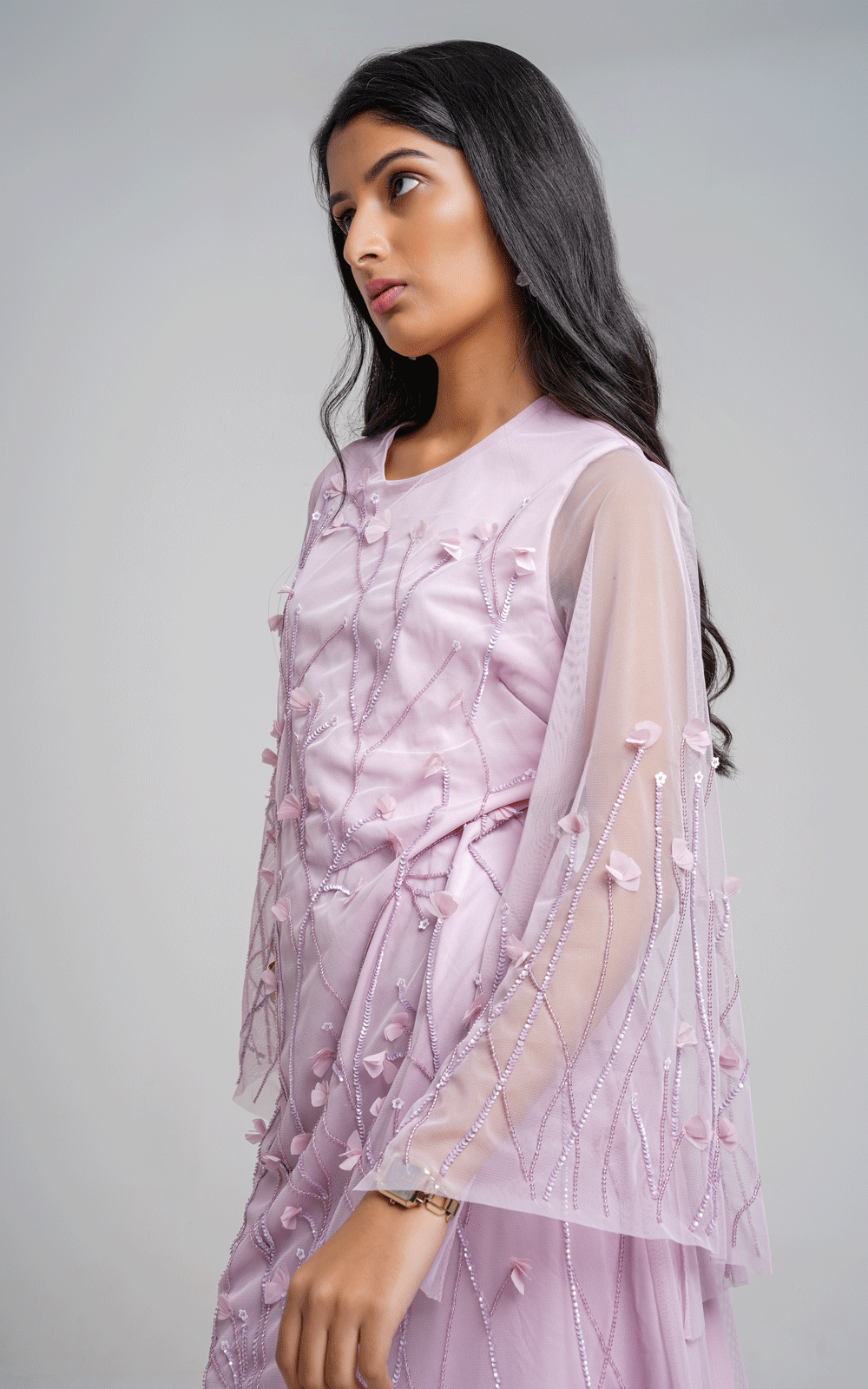 Laser cut embroidered applique party dress