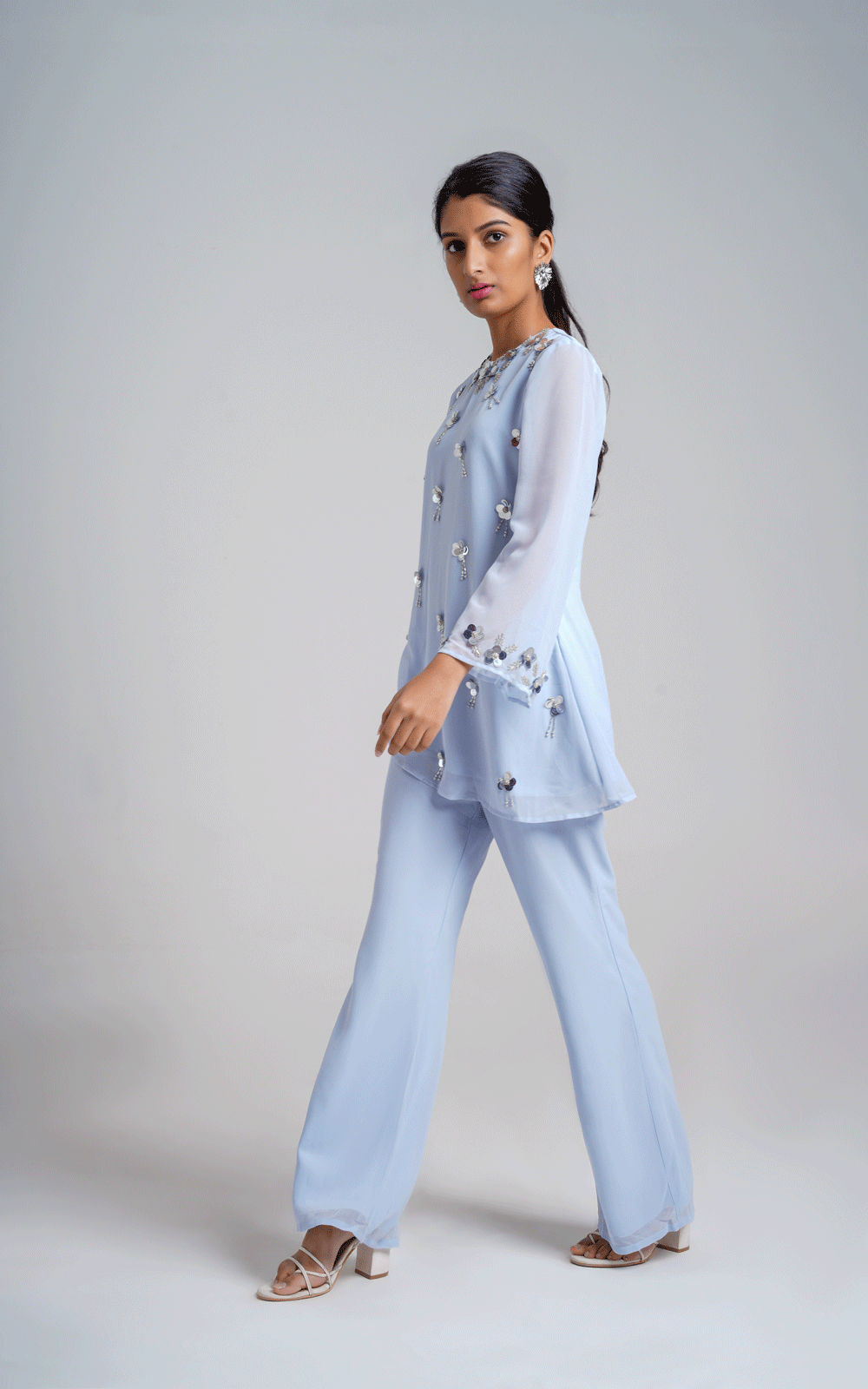 High low Pastel blue embroidered co-ord set