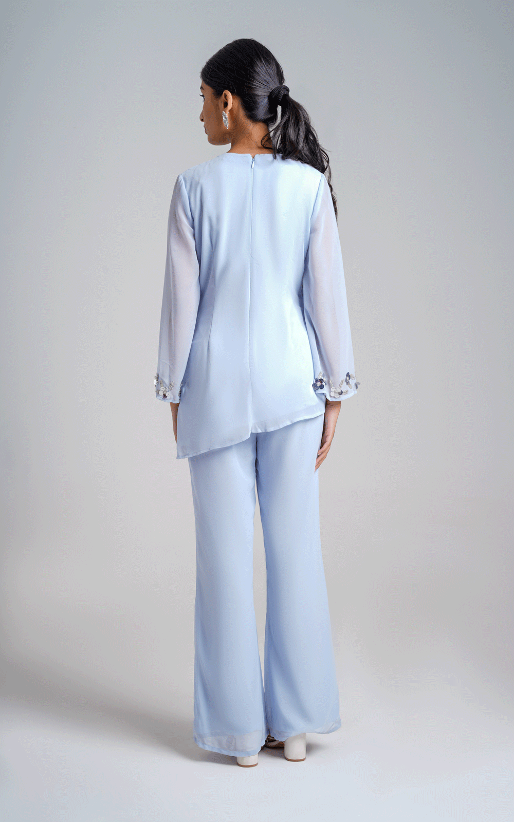 High low Pastel blue embroidered co-ord set