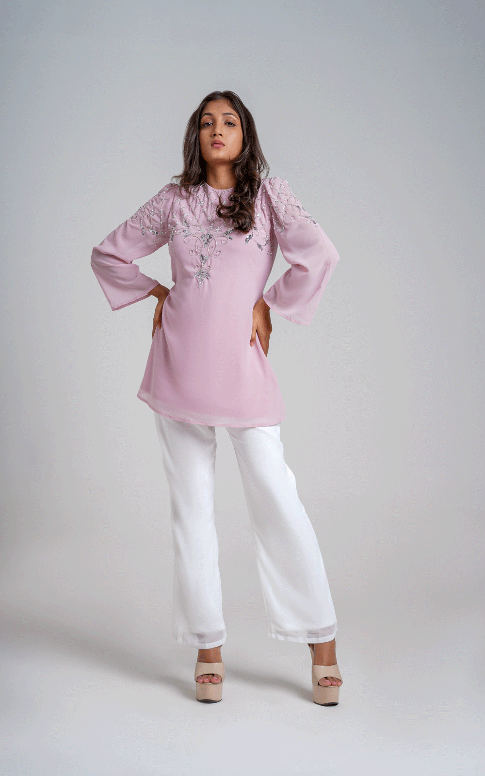 Ensemble-purple white Embroidered co-ord set