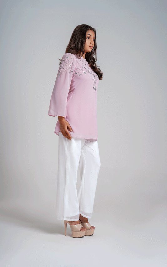 Ensemble-purple white Embroidered co-ord set