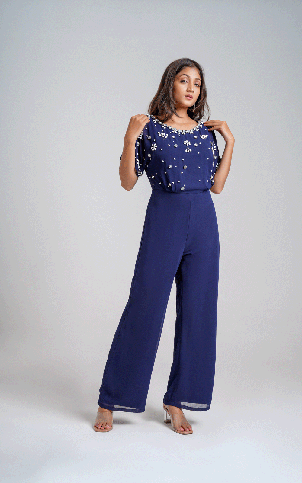 Navy stones embellished jumpsuit