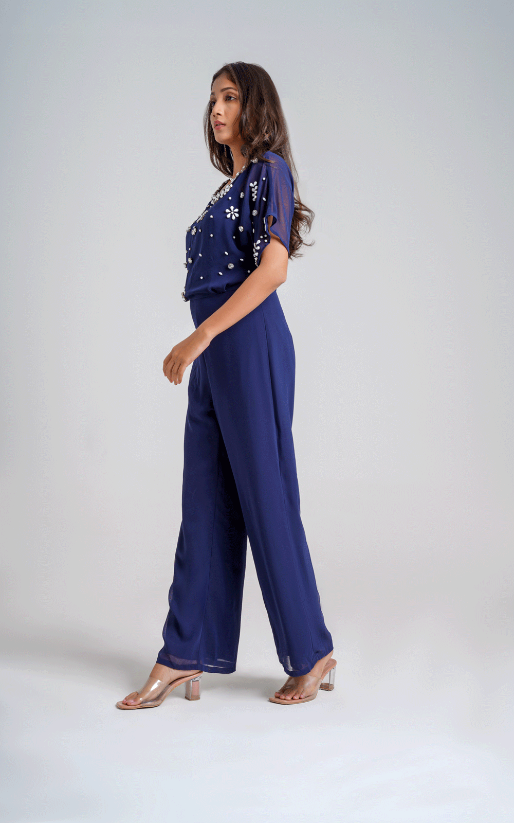 Navy stones embellished jumpsuit