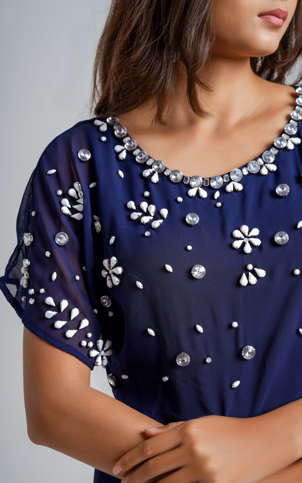 Navy stones embellished jumpsuit