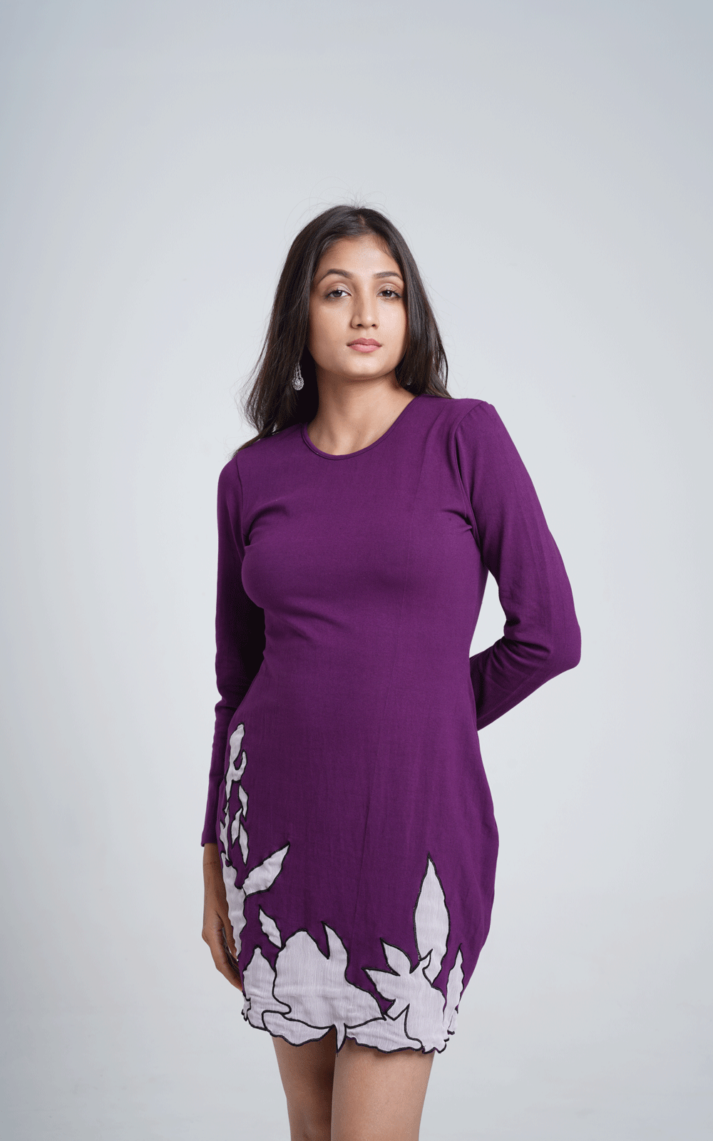 Timeless style -plum fabric applique dress