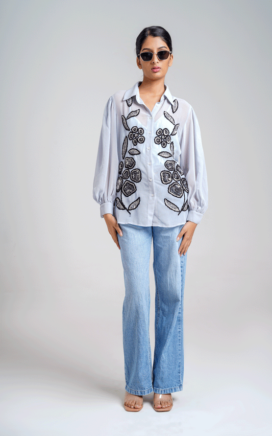 Grey-Embroidered party wear shirt