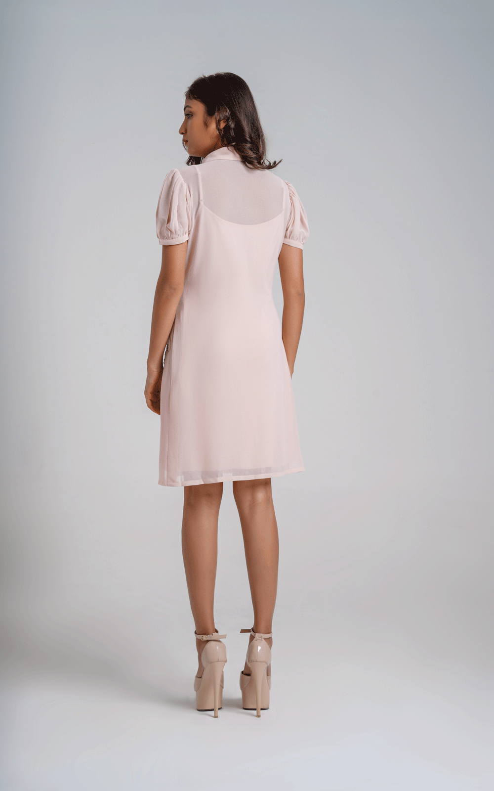 Misty rose embroidered party shirt dress