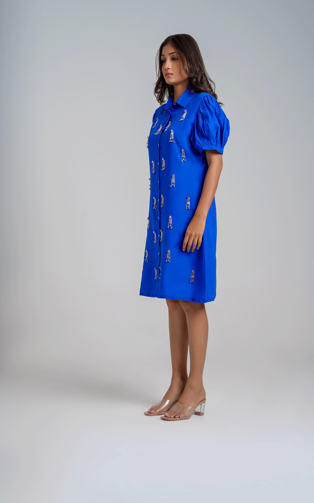Bedazzled- cotton crystal stones embellished shirt dress