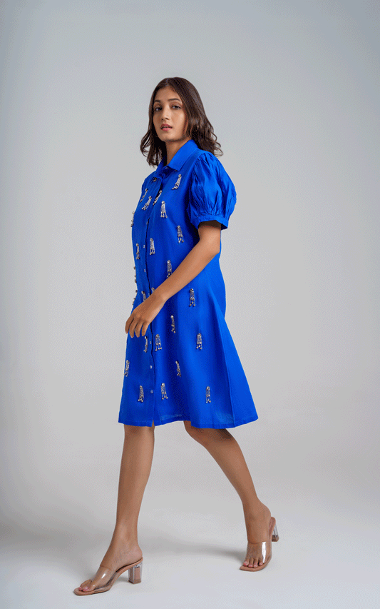 Bedazzled- cotton crystal  stones embellished shirt dress