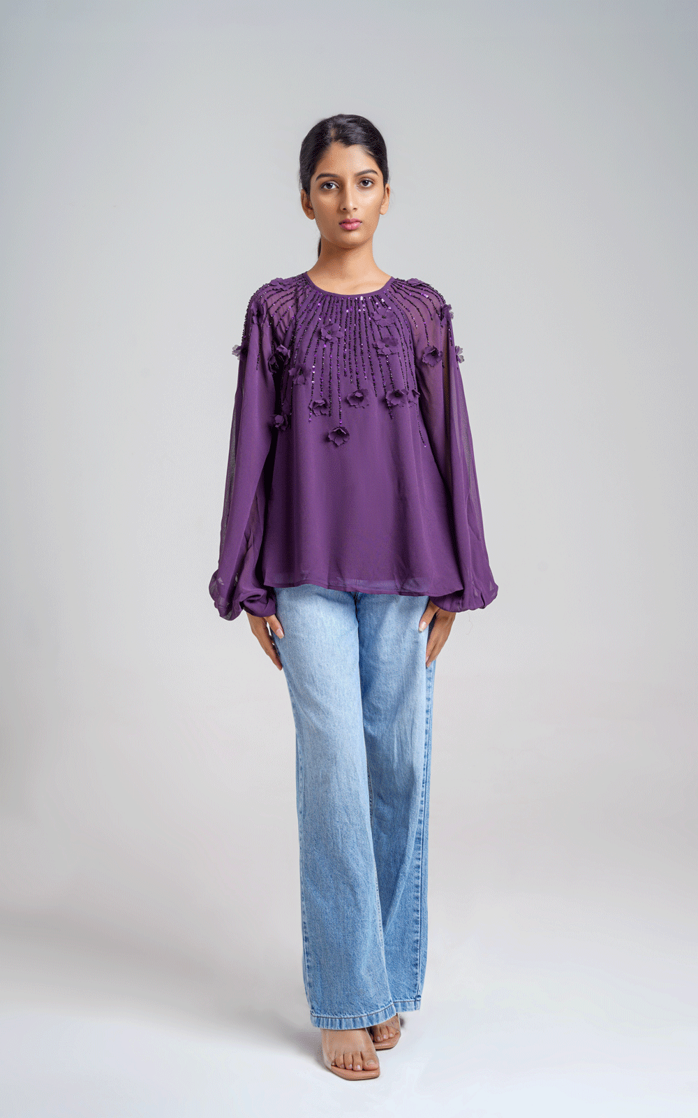 Party wear floral applique beaded top