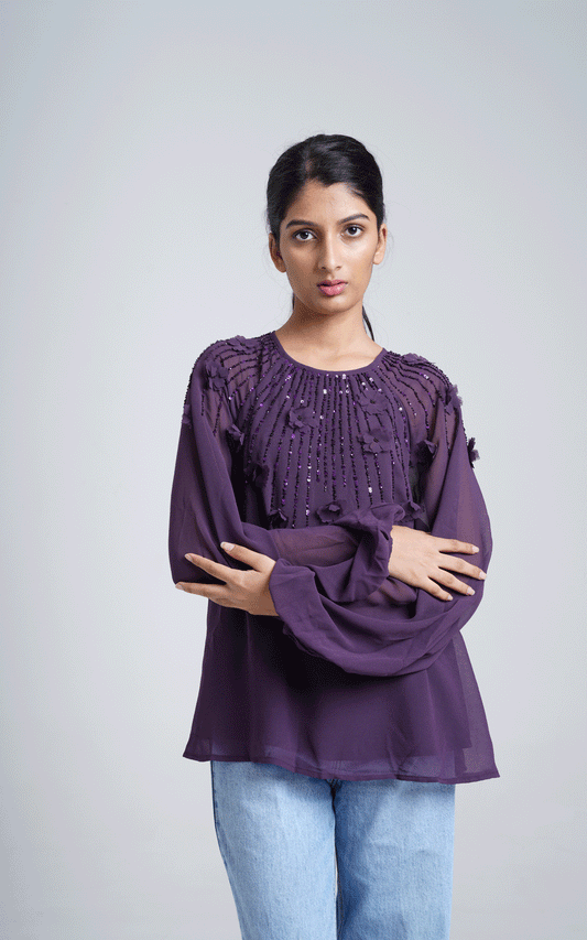 Party wear floral applique beaded top