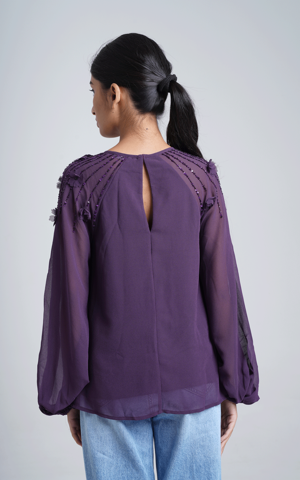 Party wear floral applique beaded top