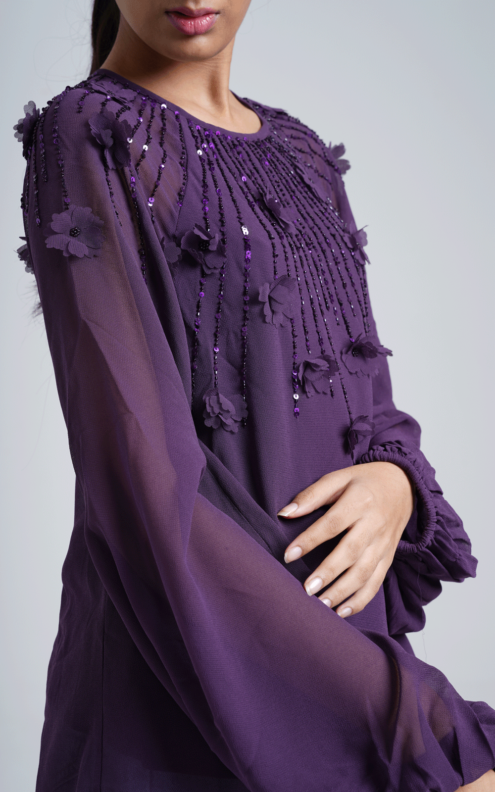 Party wear floral applique beaded top
