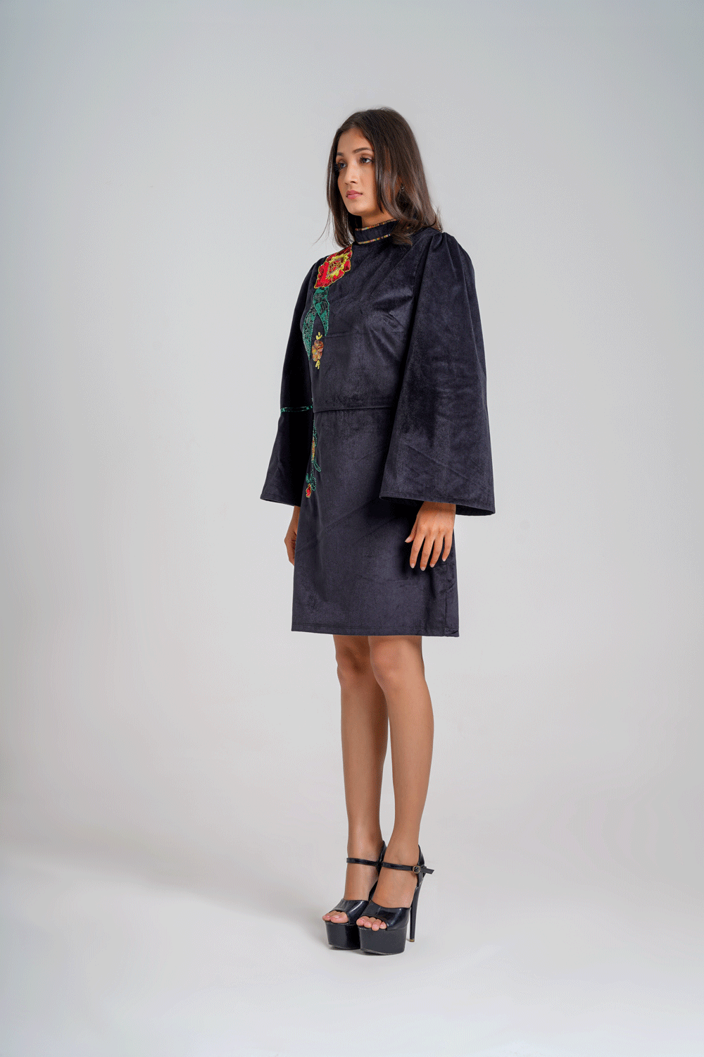 Black velvet embellished party wear dress