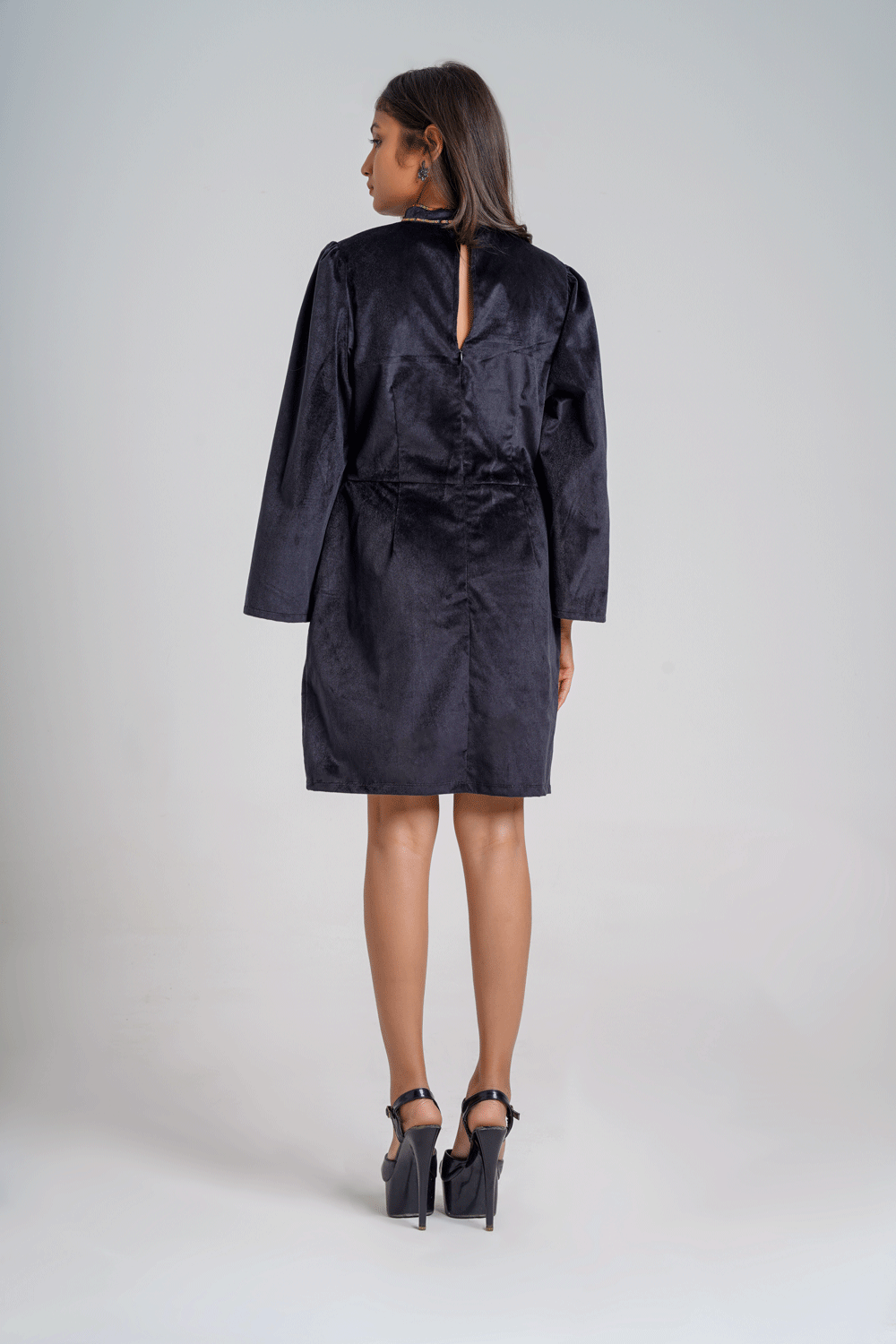 Black velvet embellished party wear dress