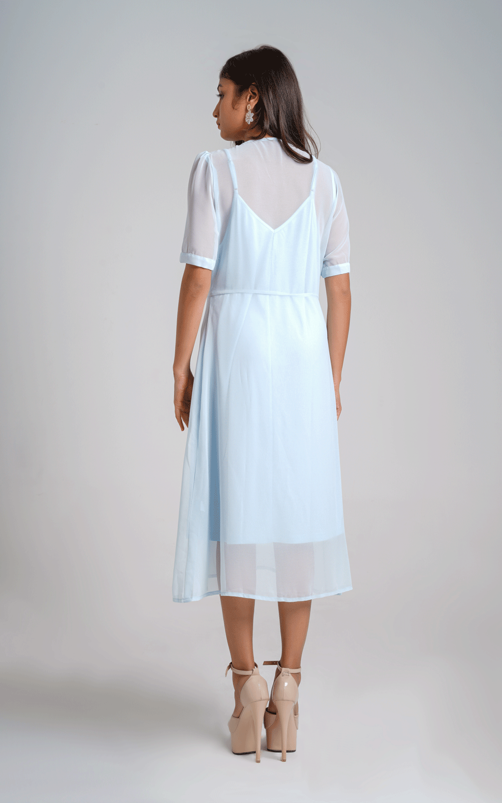 Blue thread embroidered dress