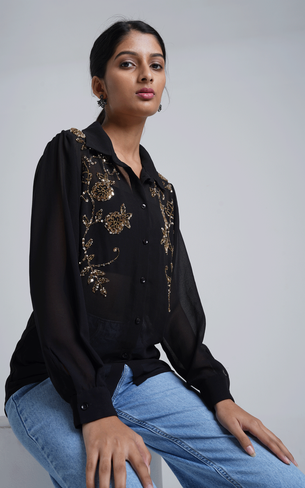 Black Women's Embroidered Shirt