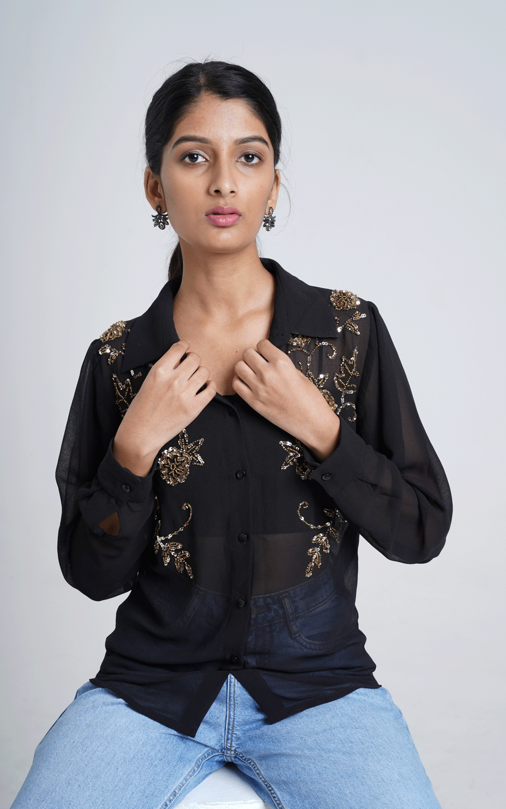Black Women's Embroidered Shirt