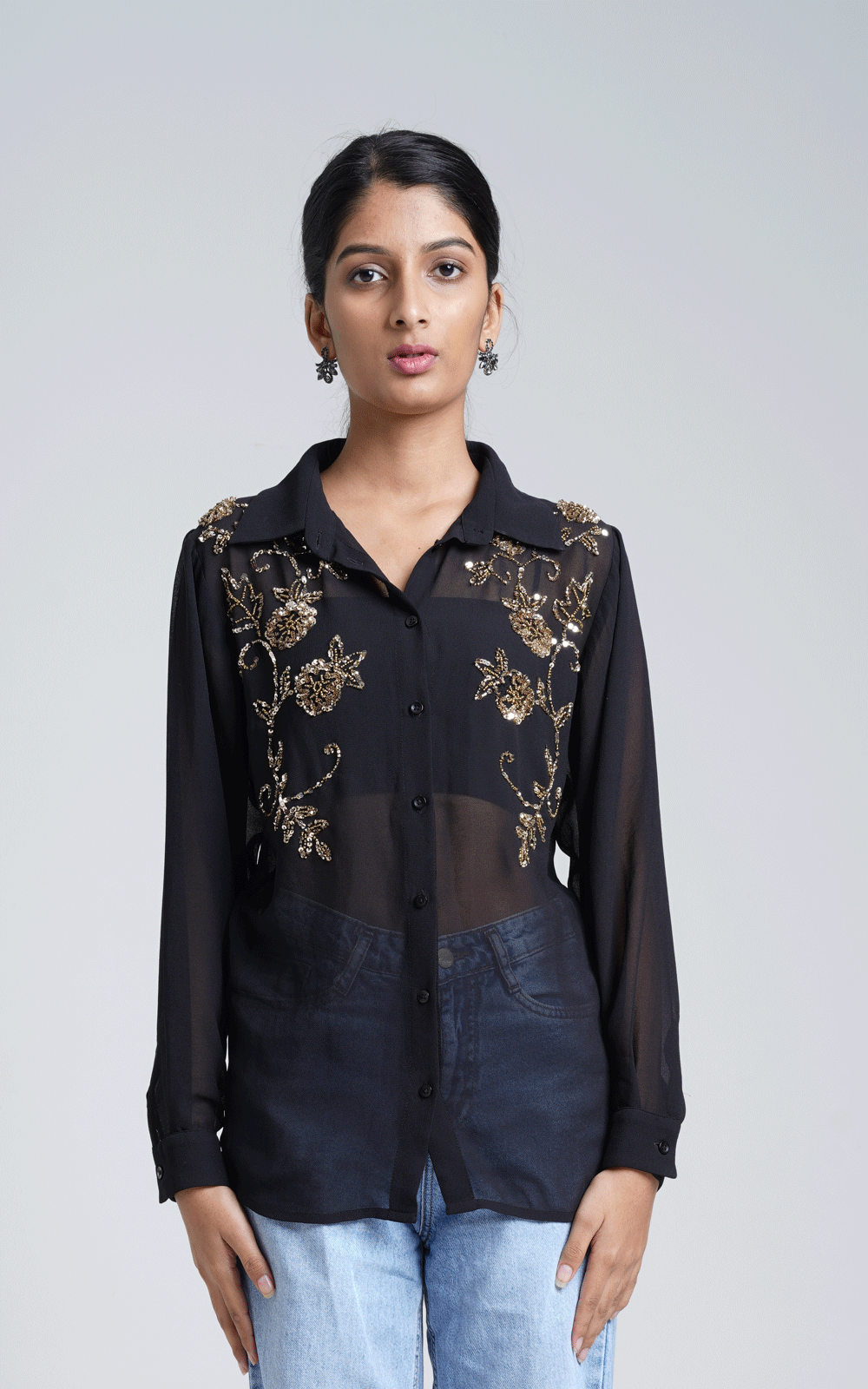 Black Women's Embroidered Shirt