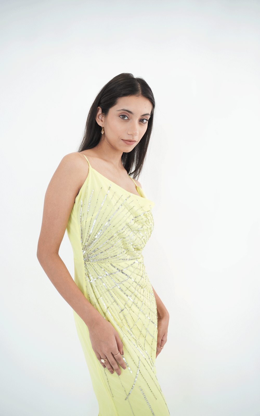 Lemon yellow Embellished cocktail gown