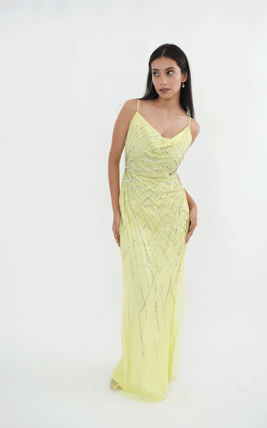 Lemon yellow Embellished cocktail gown