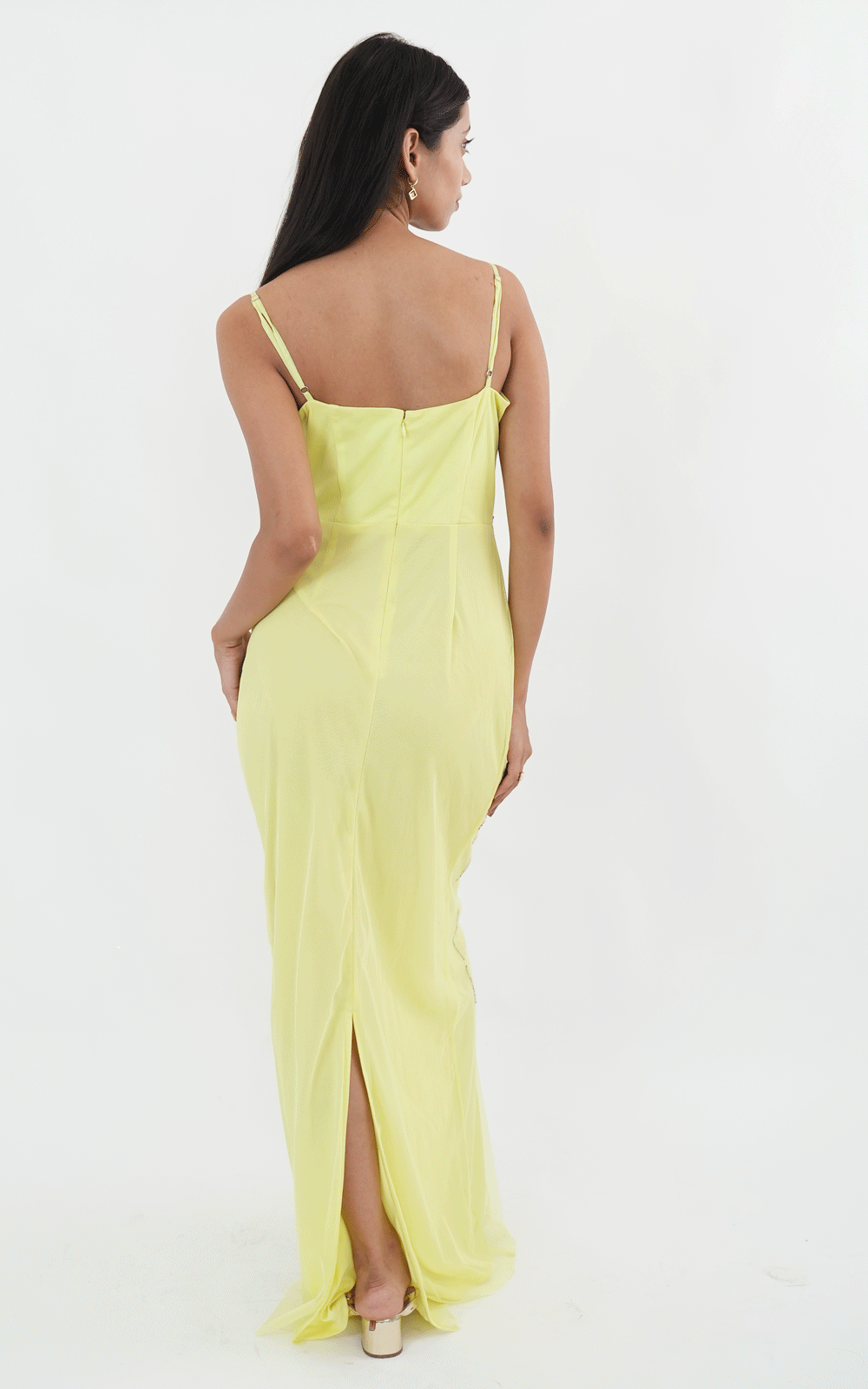 Lemon yellow Embellished cocktail gown