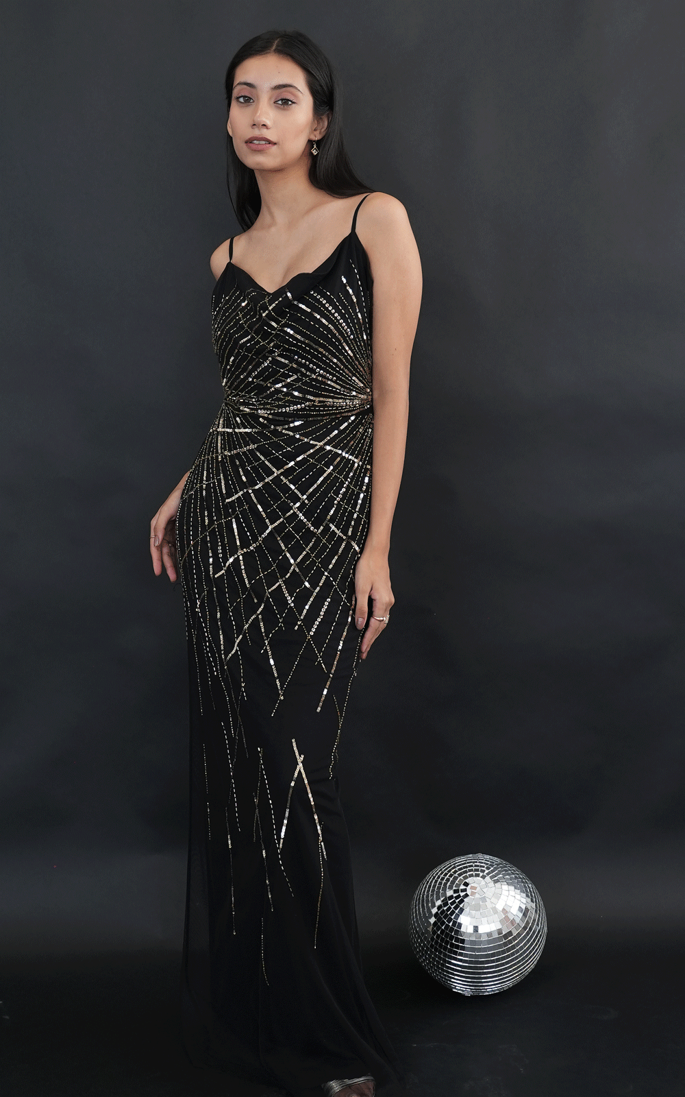 Cowl neck embellished maxi gown