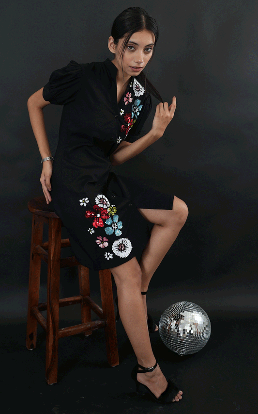 Flourish- embroidered shirt dress