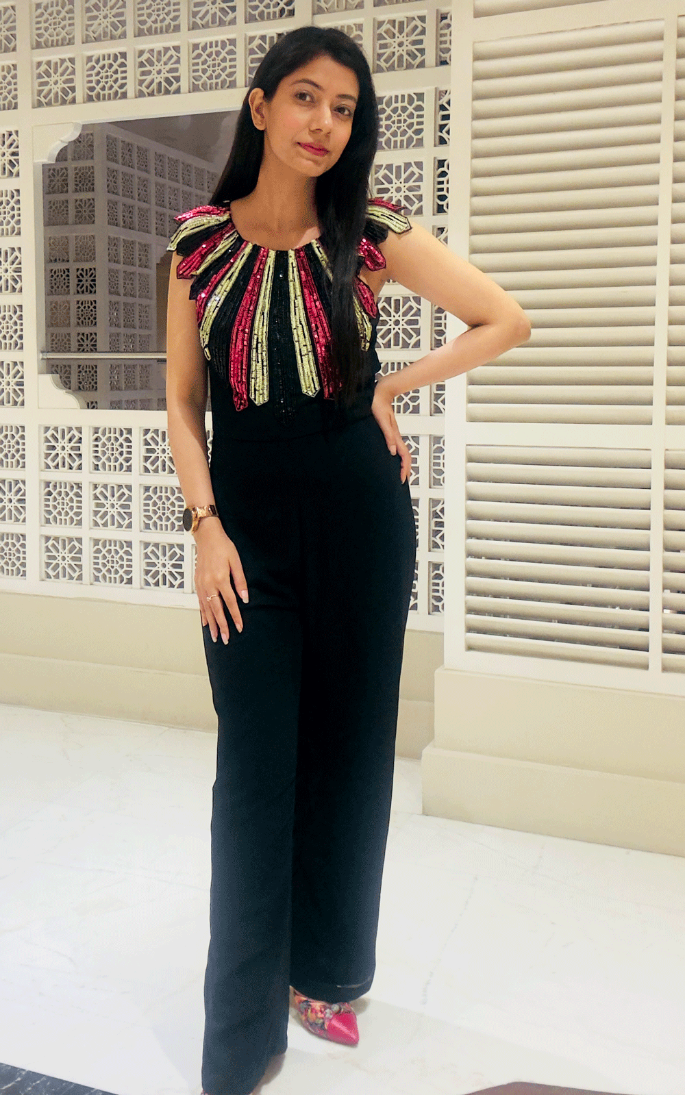 Party wear multi color embroidered jumpsuit