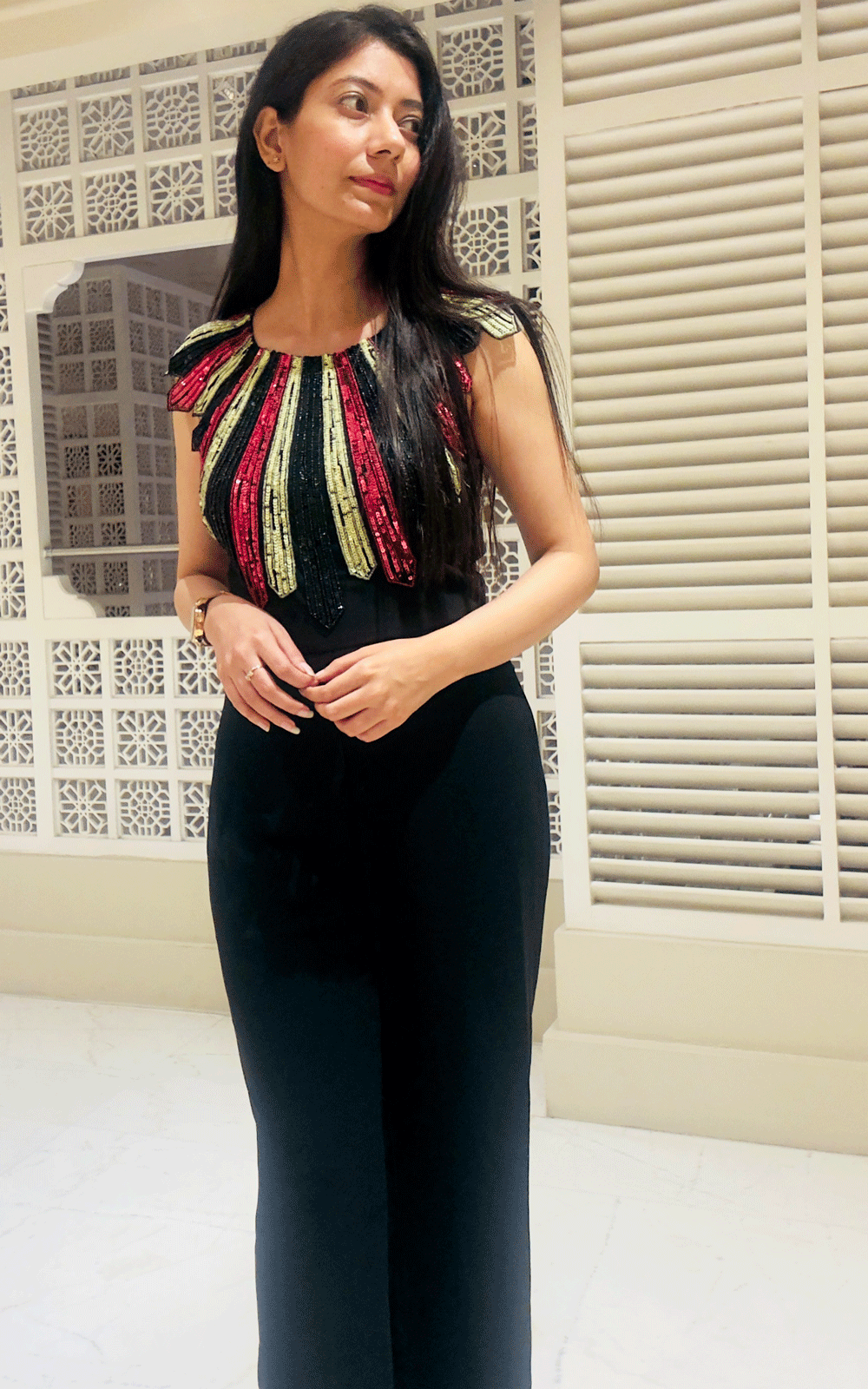 Party wear multi color embroidered jumpsuit