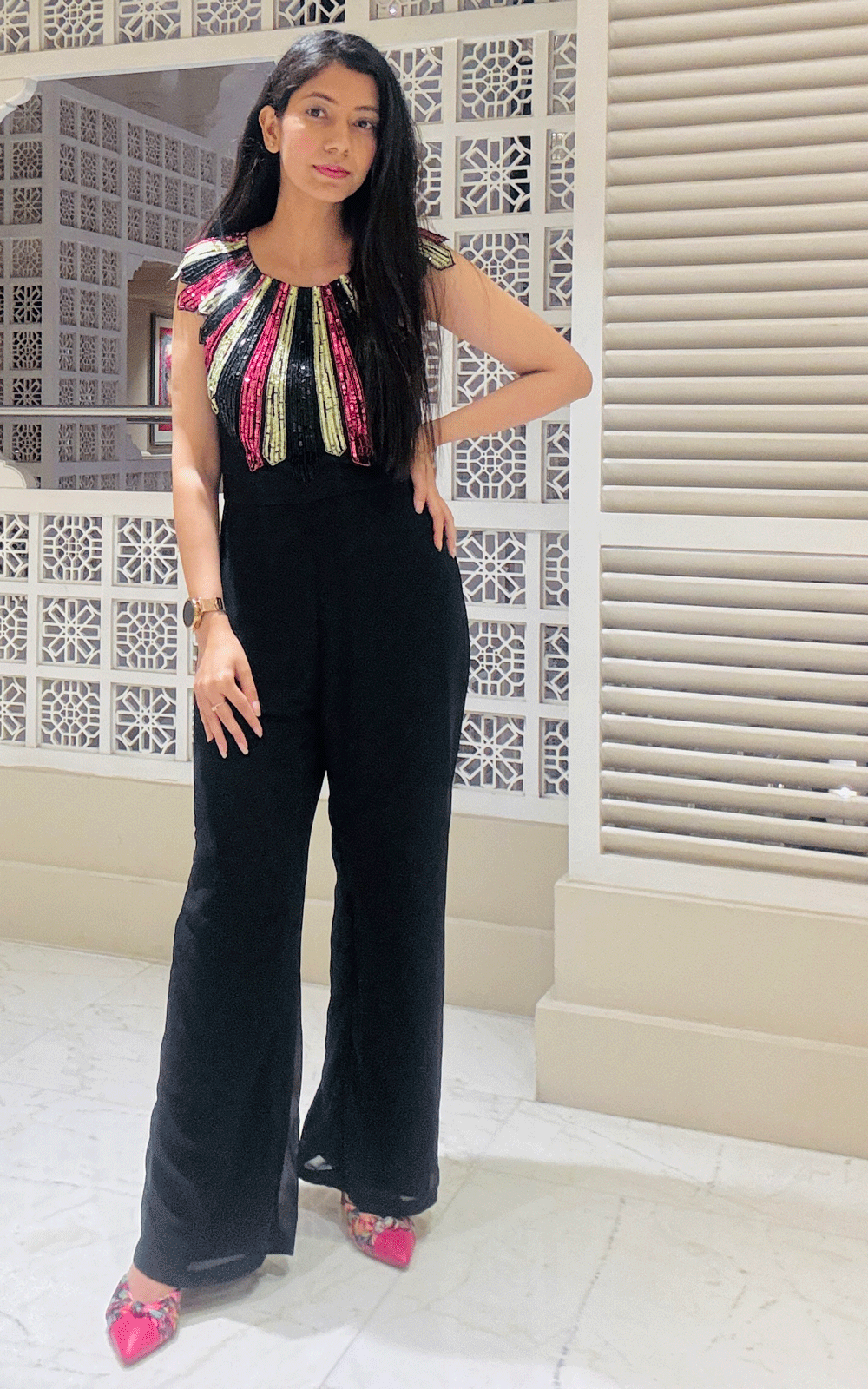 Party wear multi color embroidered jumpsuit