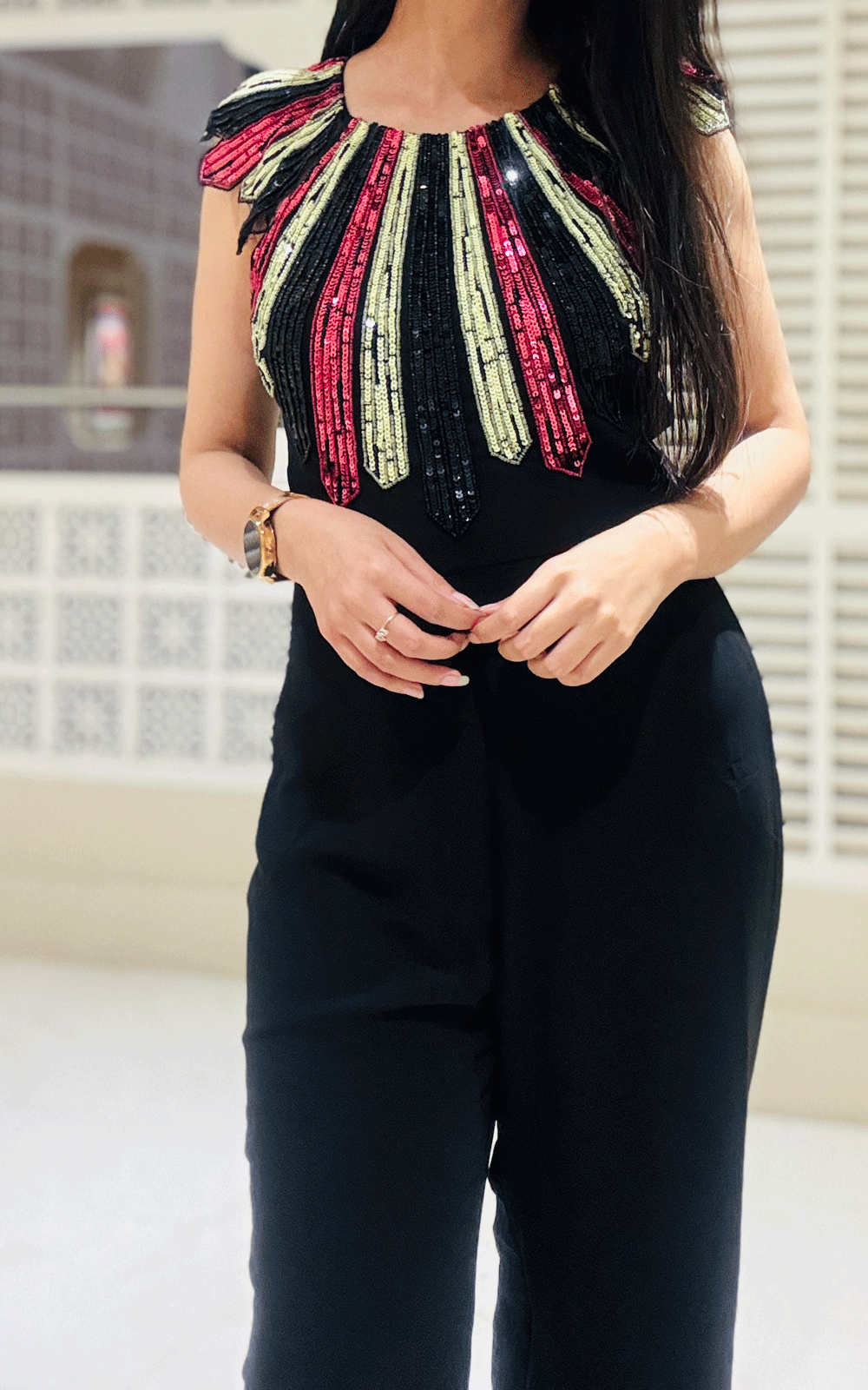 Party wear multi color embroidered jumpsuit