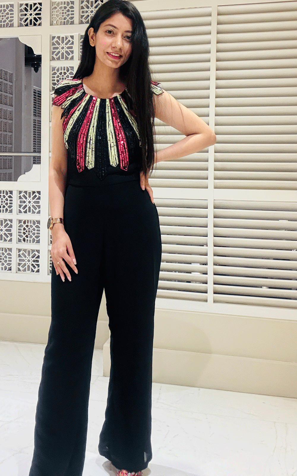 Party wear multi color embroidered jumpsuit