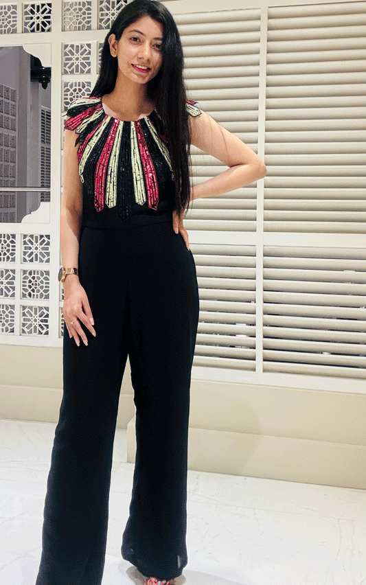 Party wear multi color  embroidered jumpsuit