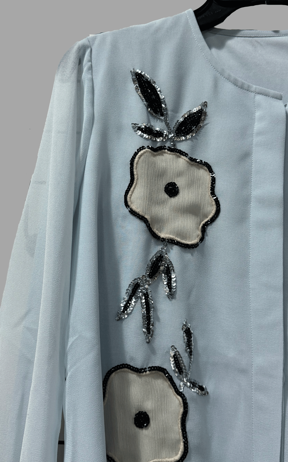 Women's blue fabric applique beaded embroidered shirt